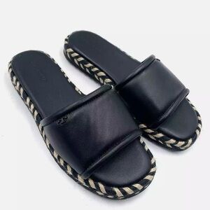 NWOT Tory Burch Espadrille Slide North Nappa Black Leather